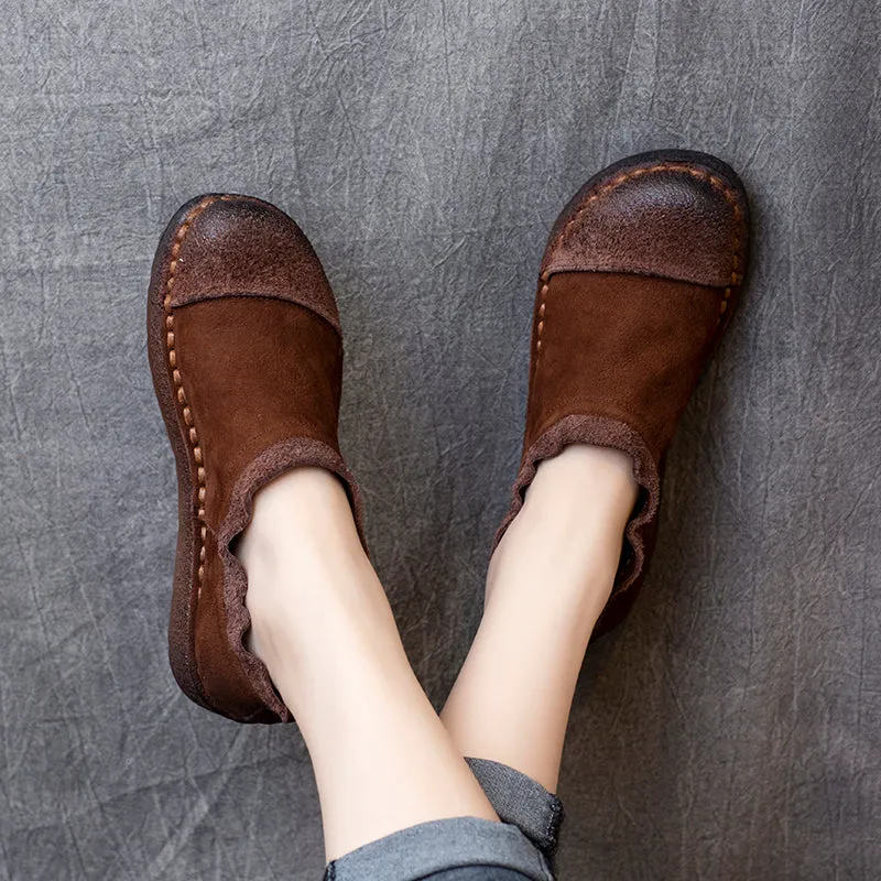 Scarpe piatte morbide in pelle bovina retrò autunno donna