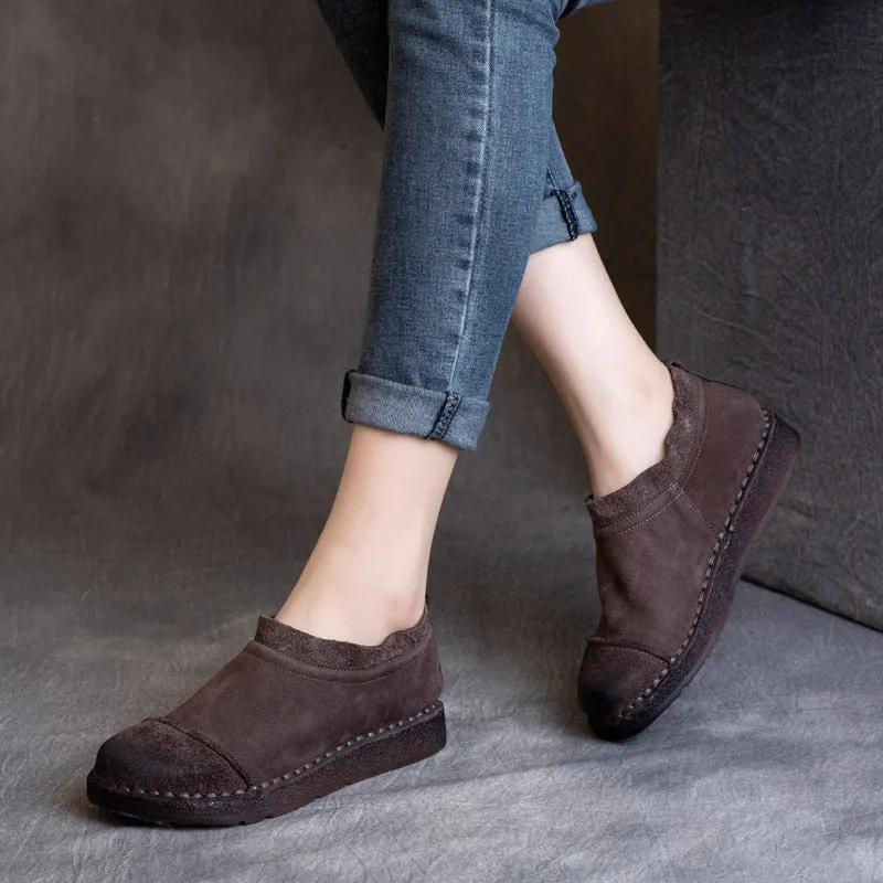 Scarpe piatte morbide in pelle bovina retrò autunno donna