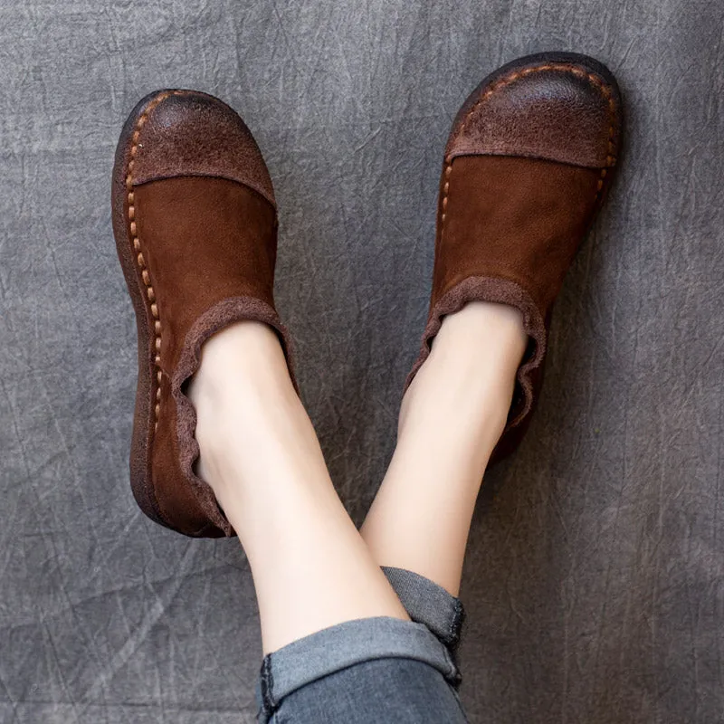 Scarpe piatte morbide in pelle bovina retrò autunno donna