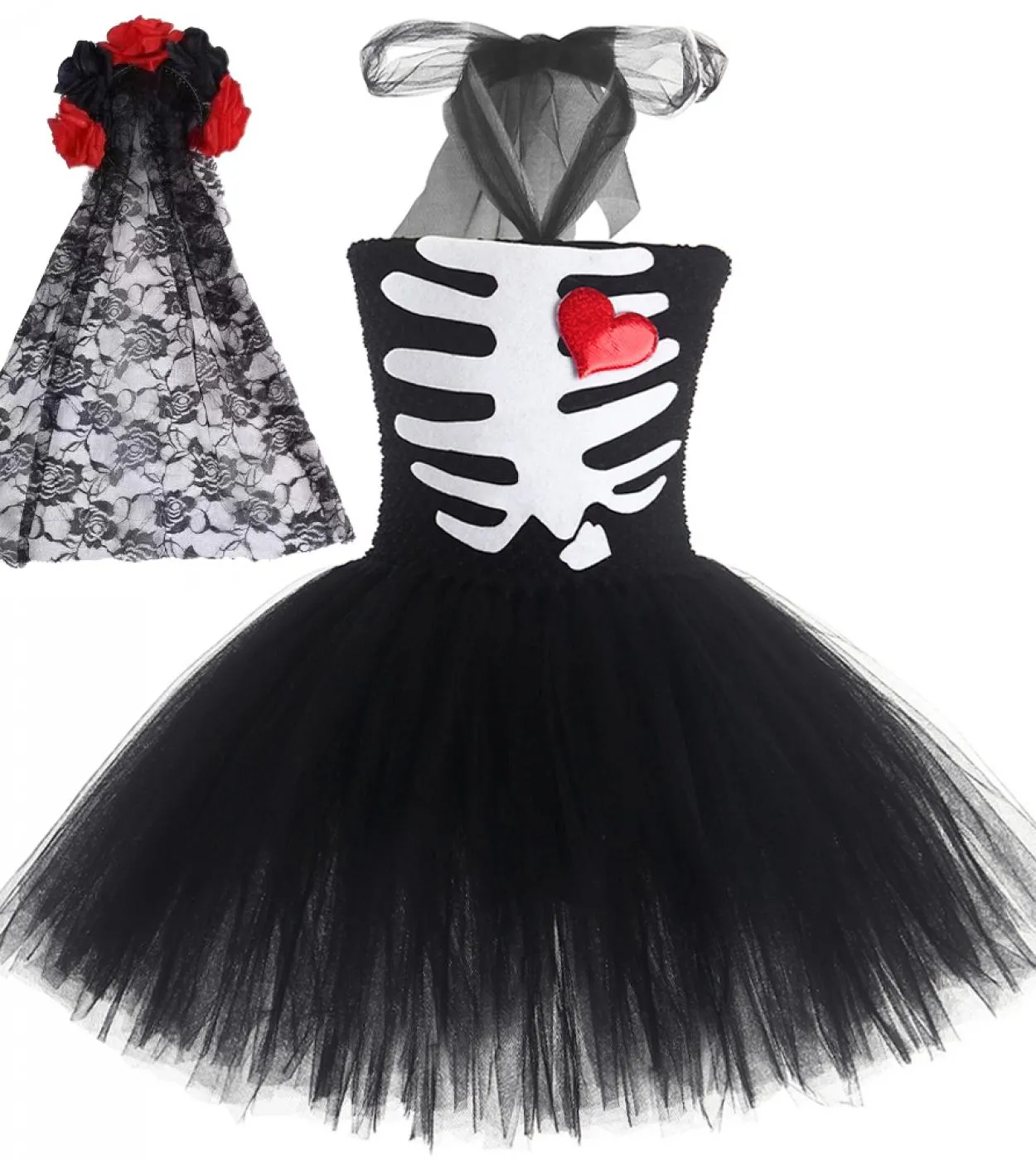 Scheletro di Halloween Sposa Cosutmes per ragazze Zombie Tutu Dress For Kids Spooky Scary Outfit Bambini Horror Pageant Ball