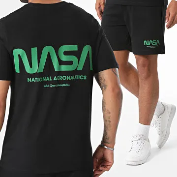 Set di maglietta e pantaloncini da jogging della NASA futuristica con bottiglia verde e nera
