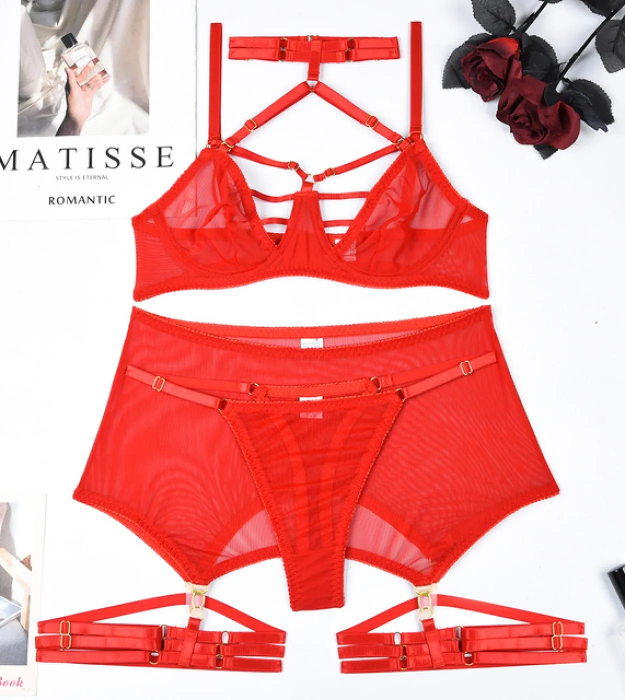 Set reggiseno intimo trasparente da donna Set reggiseno trasparente nero da donna Set reggiseno e slip