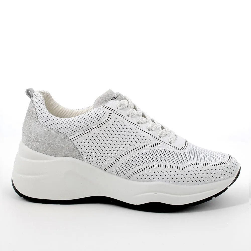 Sneakers con zeppa in pelle da donna bianco