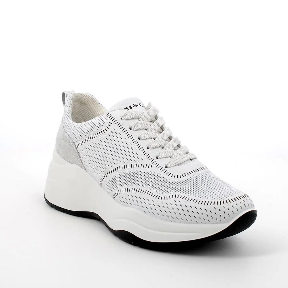 Sneakers con zeppa in pelle da donna bianco
