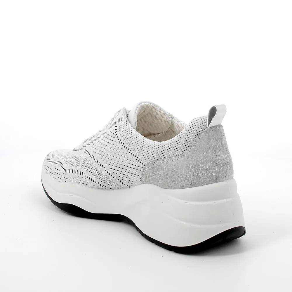 Sneakers con zeppa in pelle da donna bianco