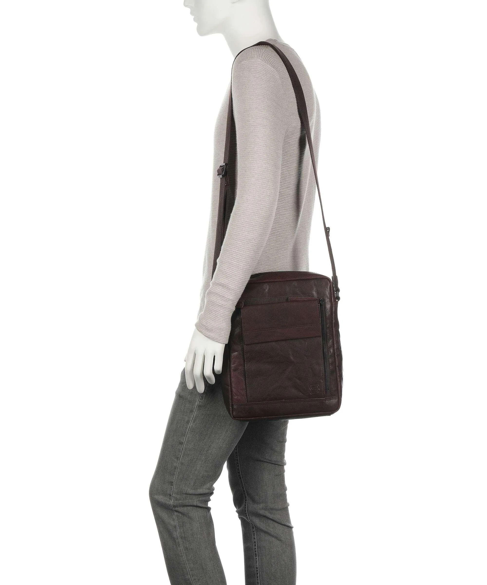  Spikes & Sparrow Bronco Borsa a tracolla 12″ pelle a grana fine marrone scuro  