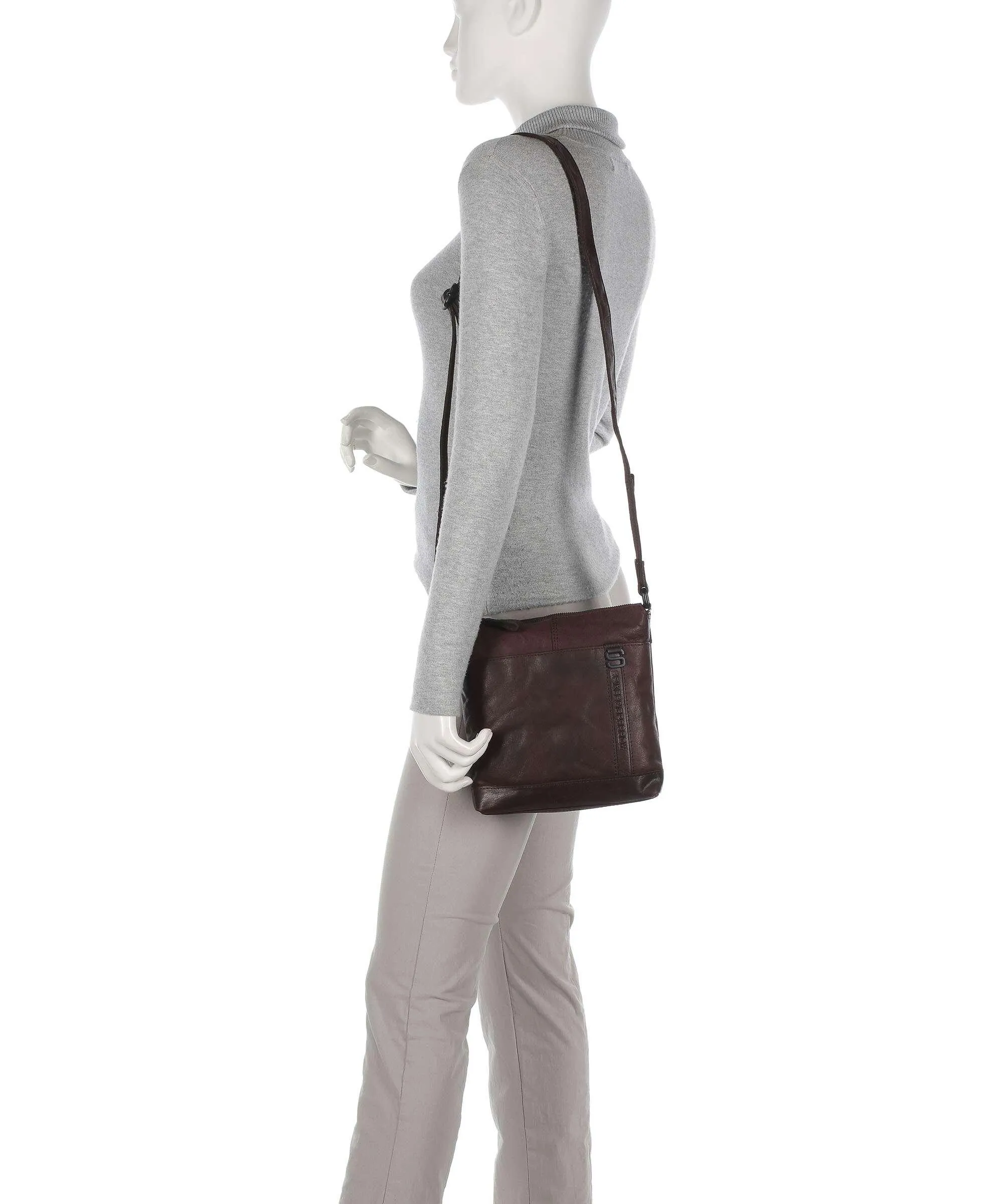  Spikes & Sparrow Bronco Borsa a tracolla pelle a grana fine marrone scuro  
