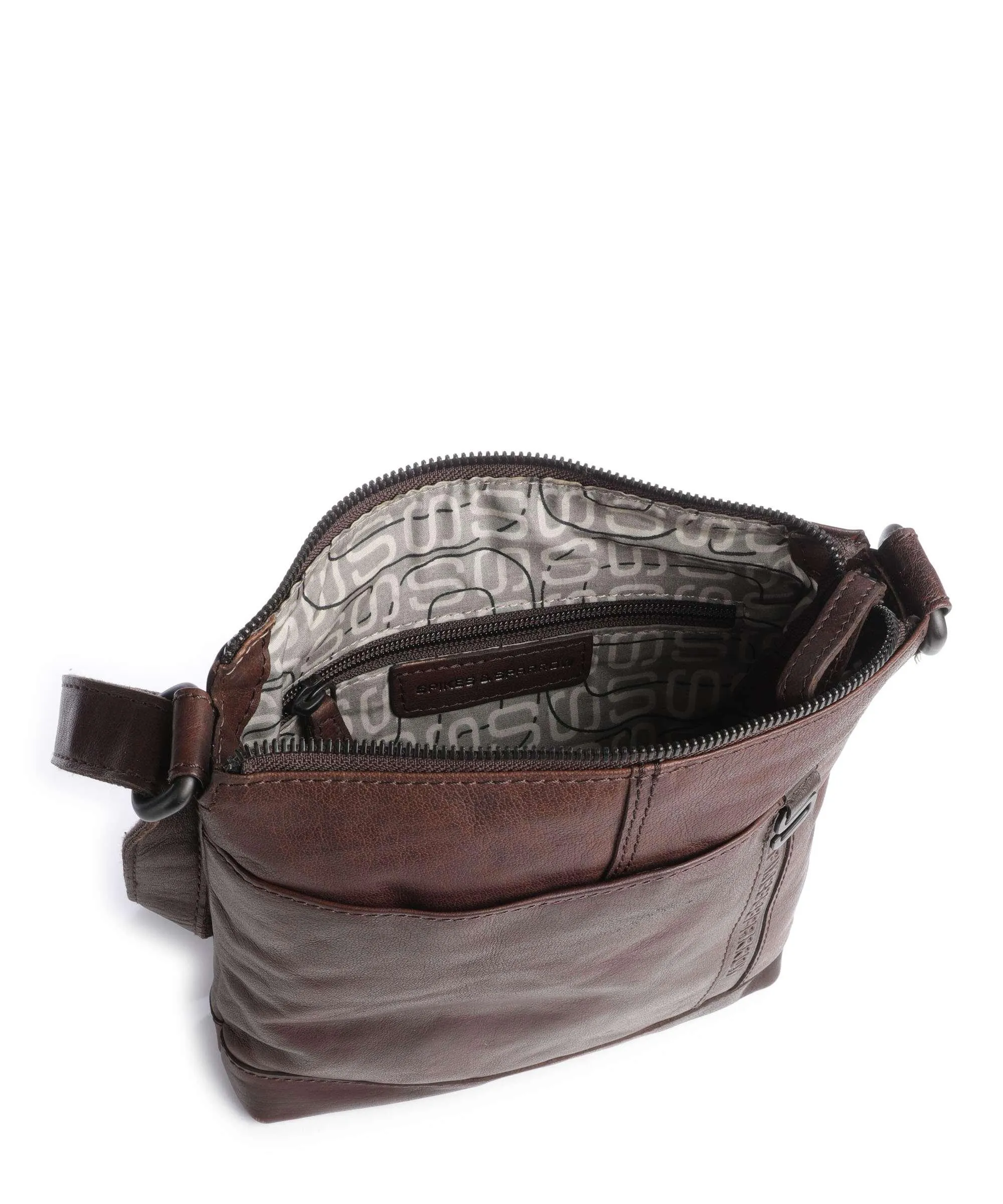  Spikes & Sparrow Bronco Borsa a tracolla pelle a grana fine marrone scuro  