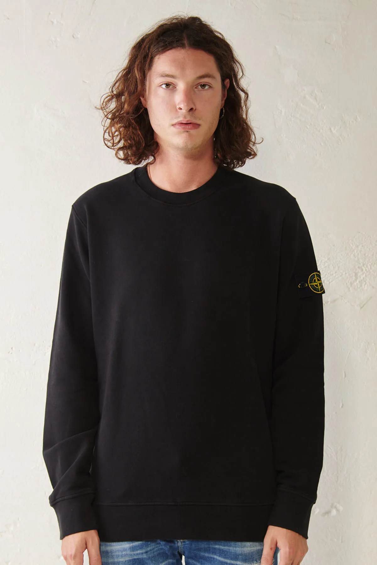 STONE ISLAND Felpa girocollo in cotone tinto in capo