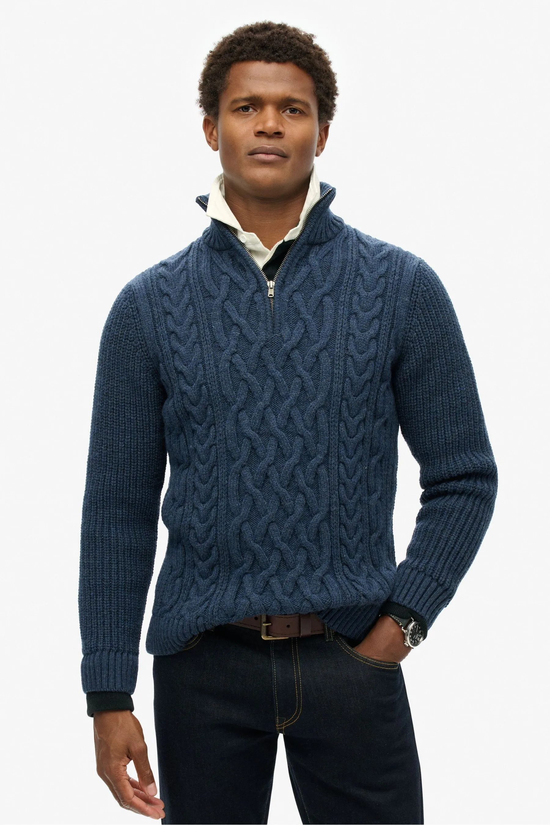 Superdry Jacob Maglione con mezza zip in maglia a trecce    