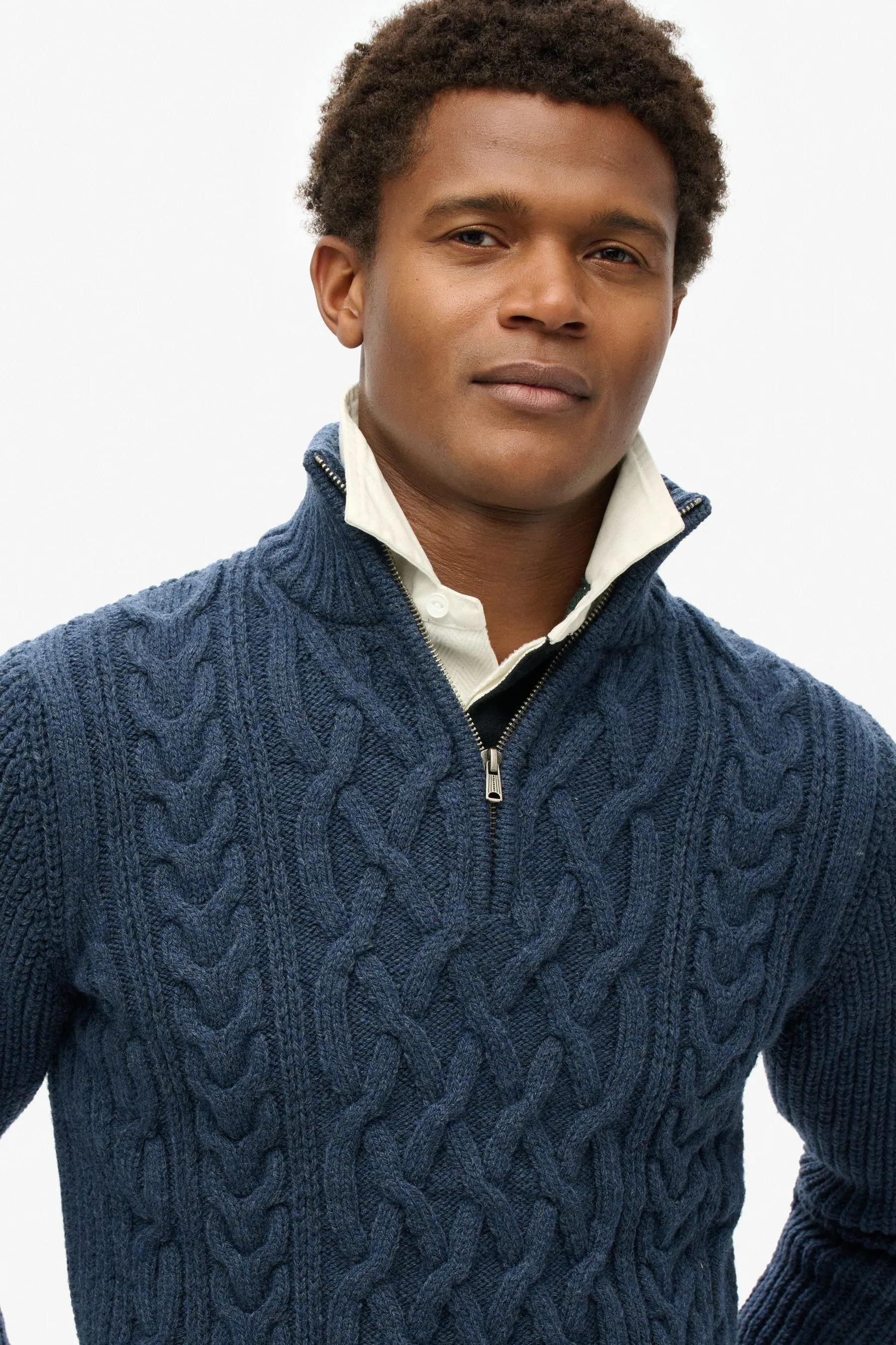 Superdry Jacob Maglione con mezza zip in maglia a trecce    