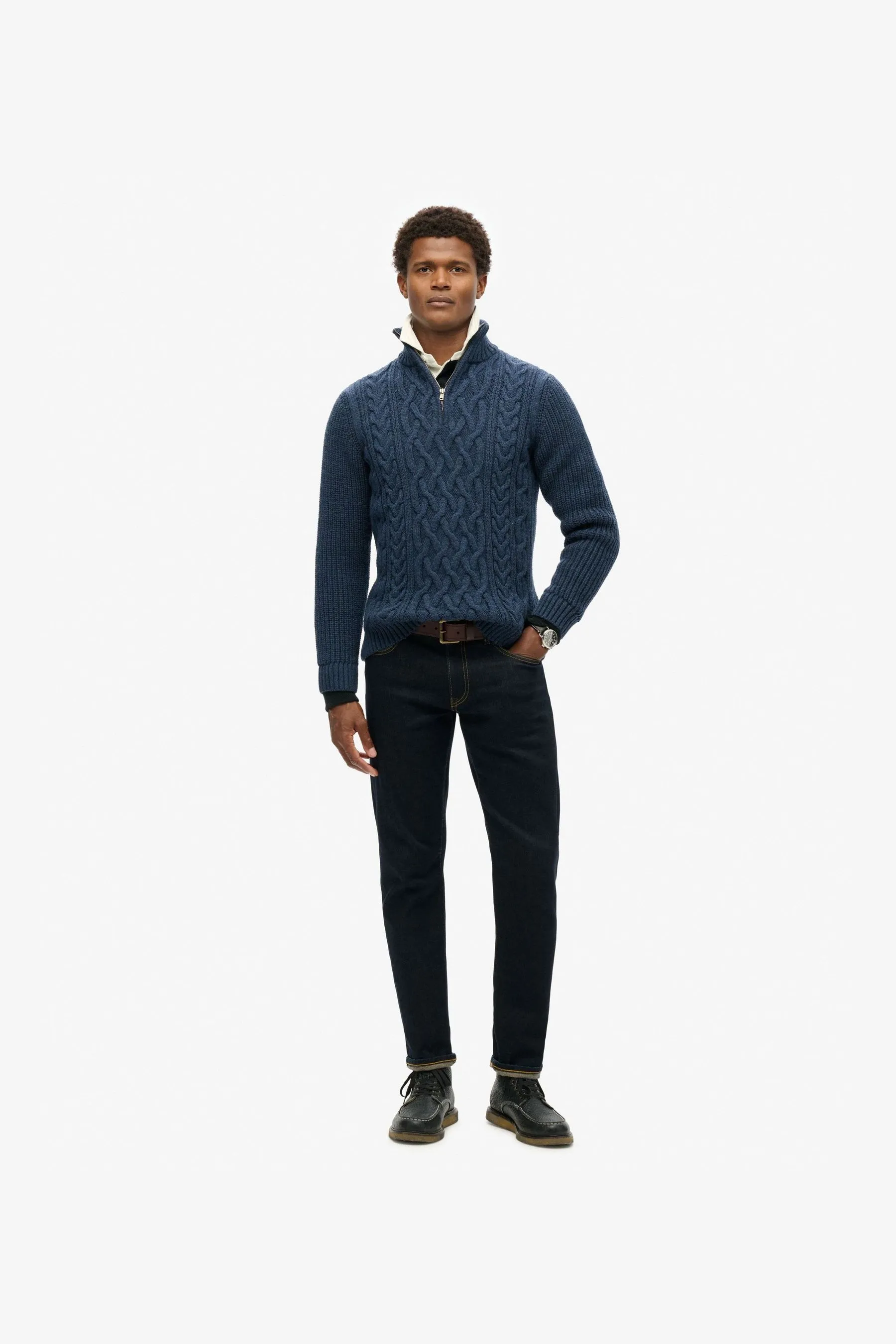 Superdry Jacob Maglione con mezza zip in maglia a trecce    