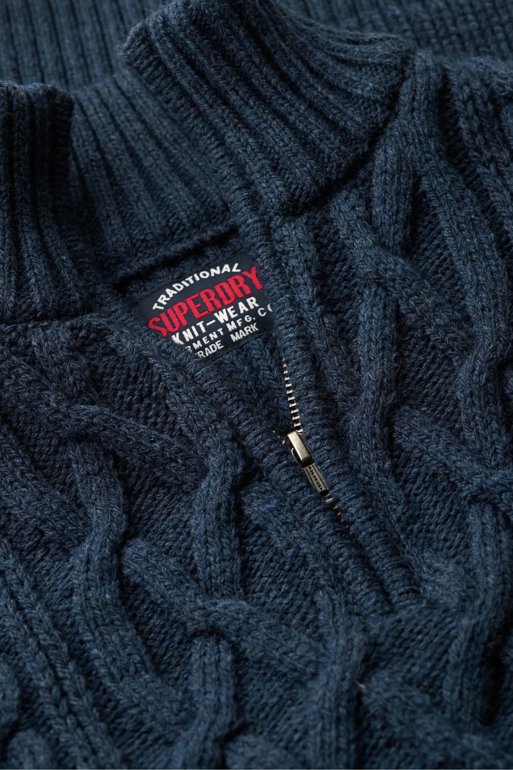Superdry Jacob Maglione con mezza zip in maglia a trecce    