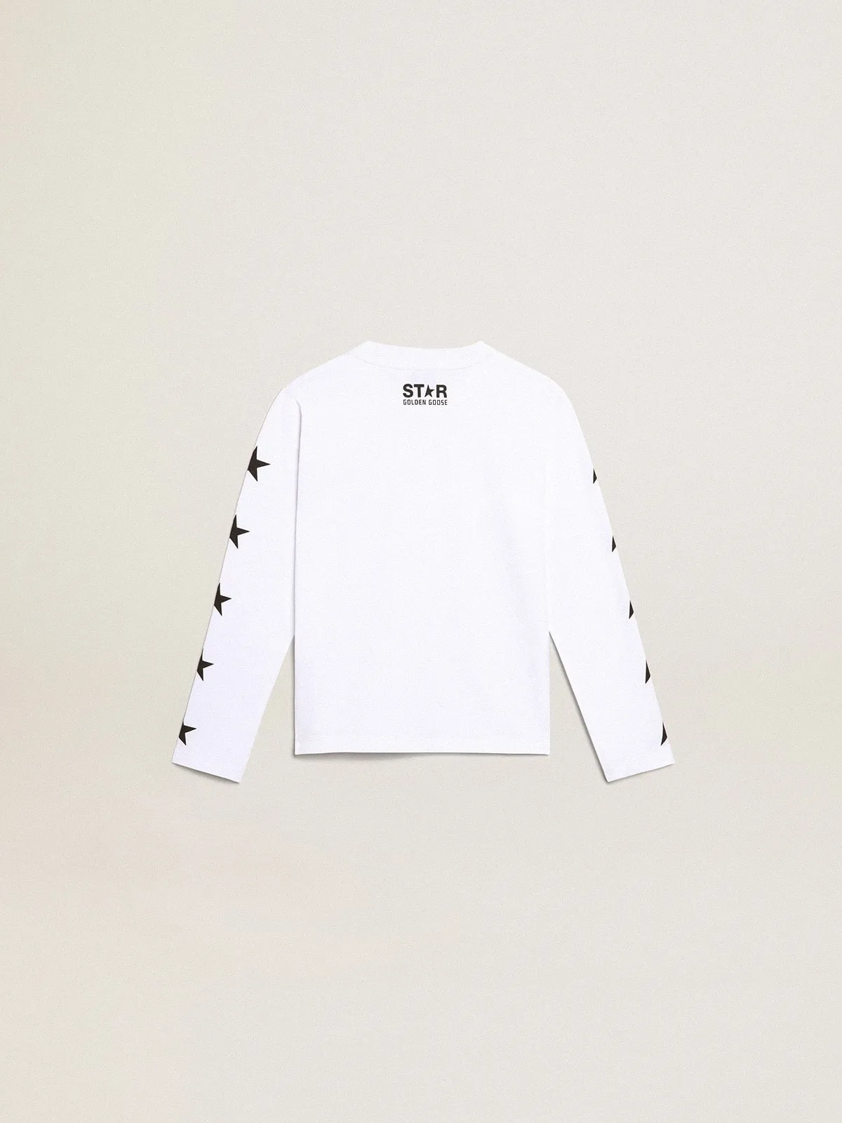 T-shirt bianca a maniche lunghe con stelle nere a contrasto