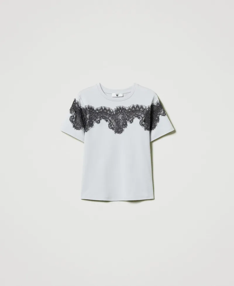 T-shirt regular con pizzo intarsiato