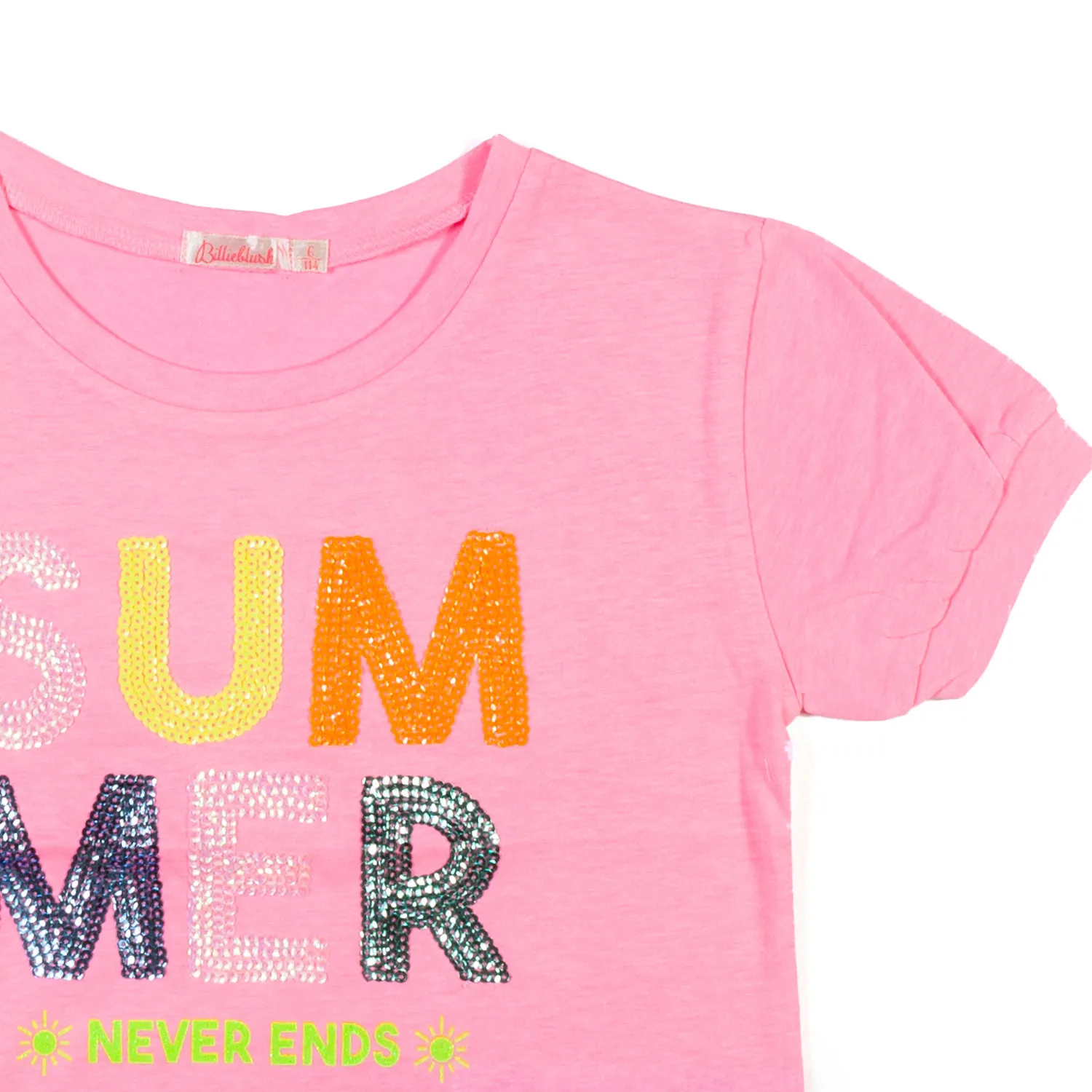 T-Shirt Rosa Fluo Con Paillettes Bambina