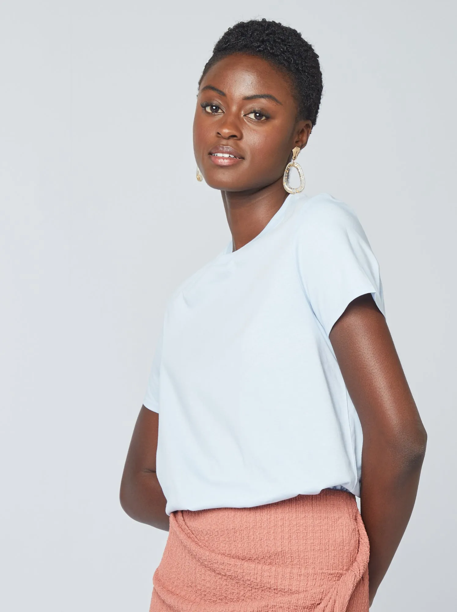 T-shirt tinta unita in jersey - BLU