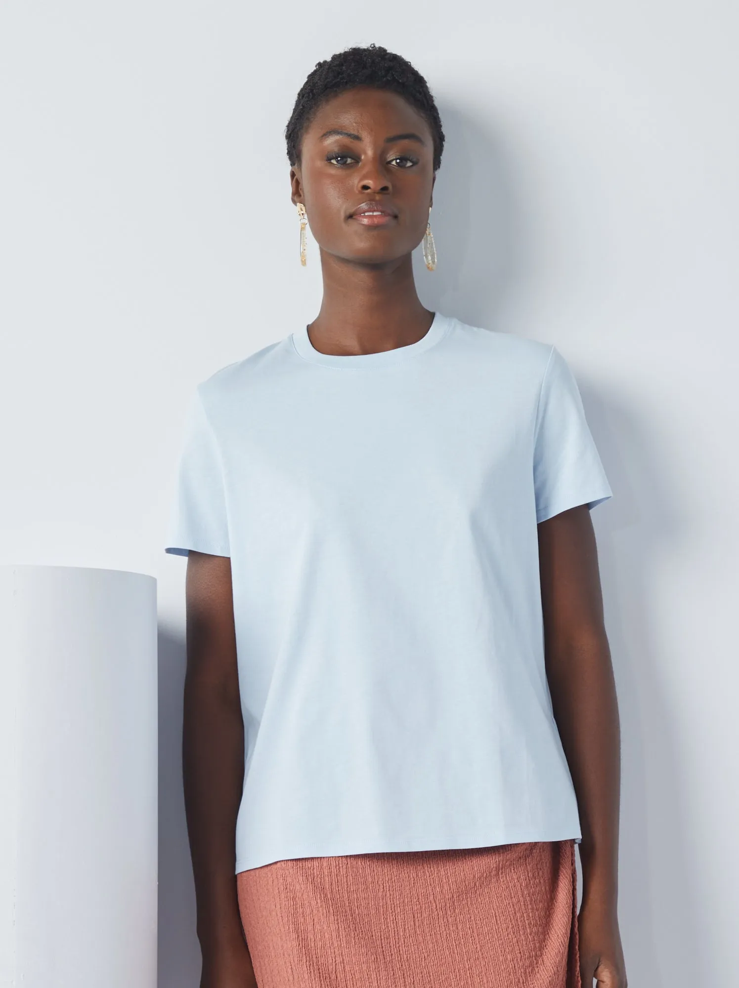 T-shirt tinta unita in jersey - BLU