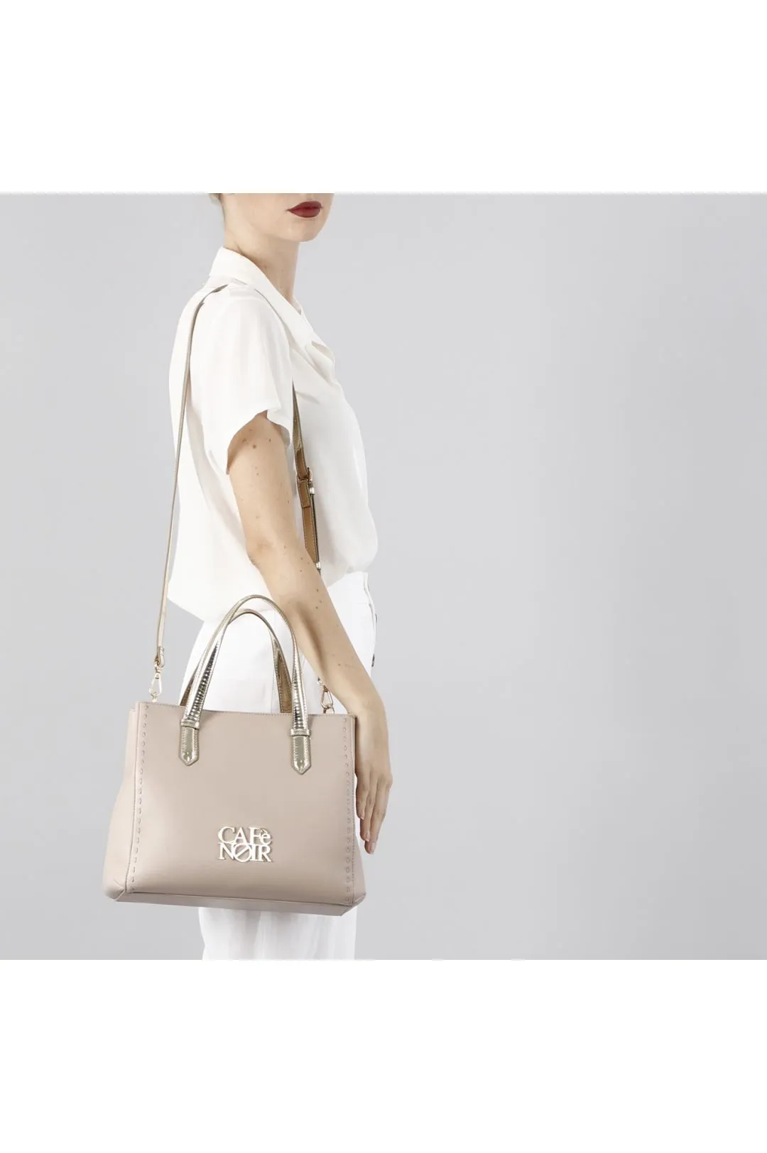 tote con dettagli in materiale specchio cipria