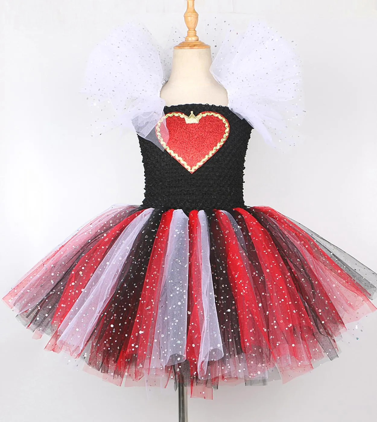Twinkle Red Queen Of Hearts Costumes for Girls Sparkly Halloween Tutu Dress for Kids Girl Devil Witch Outfit con corona