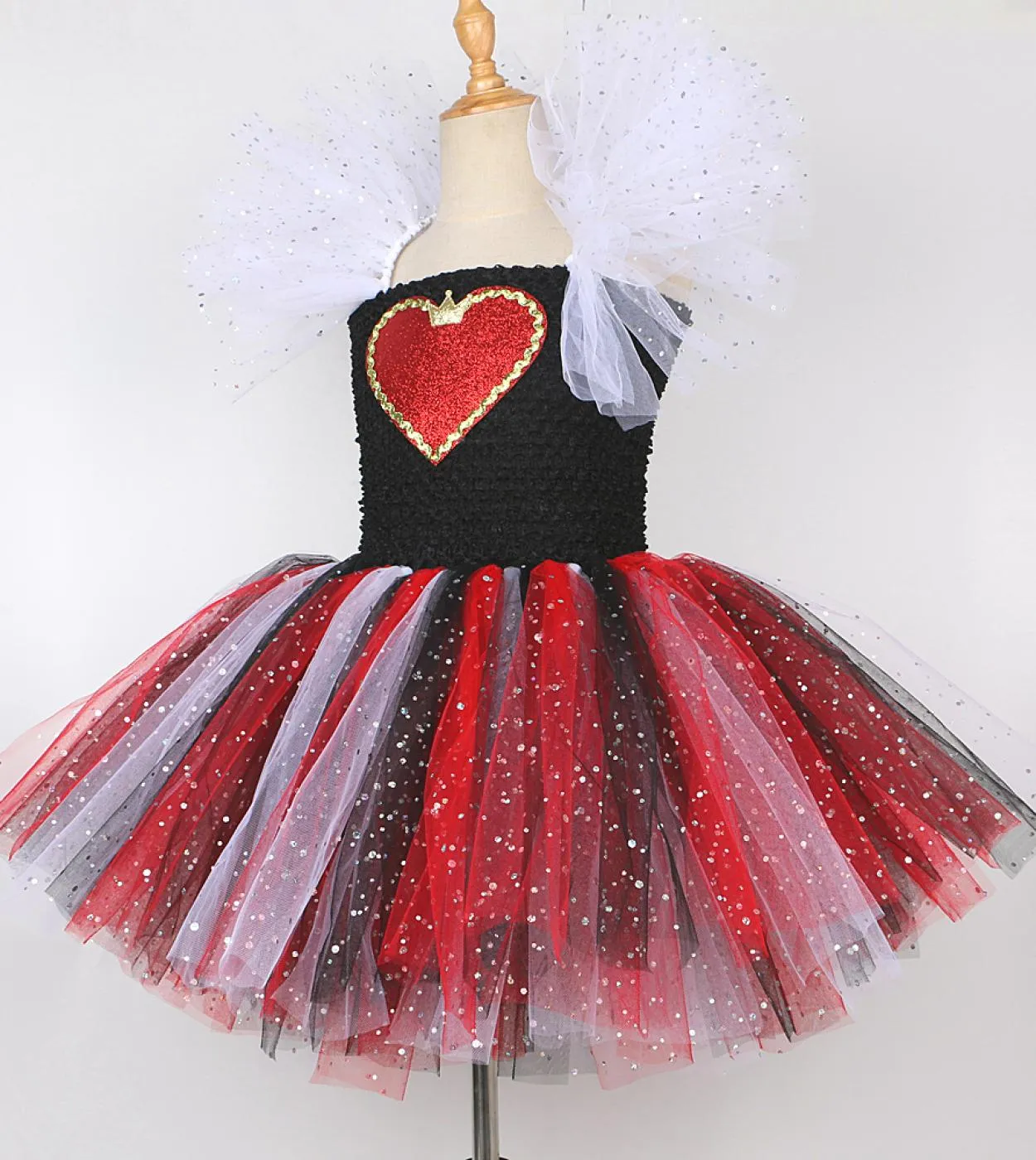 Twinkle Red Queen Of Hearts Costumes for Girls Sparkly Halloween Tutu Dress for Kids Girl Devil Witch Outfit con corona
