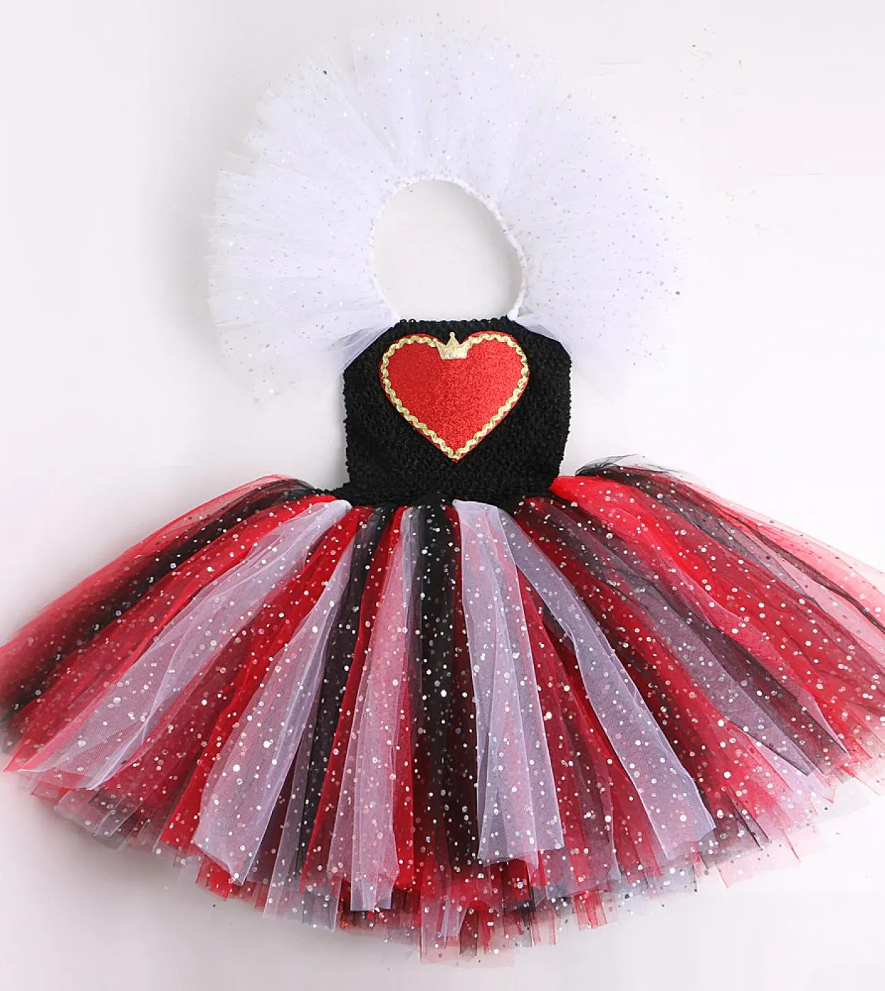 Twinkle Red Queen Of Hearts Costumes for Girls Sparkly Halloween Tutu Dress for Kids Girl Devil Witch Outfit con corona