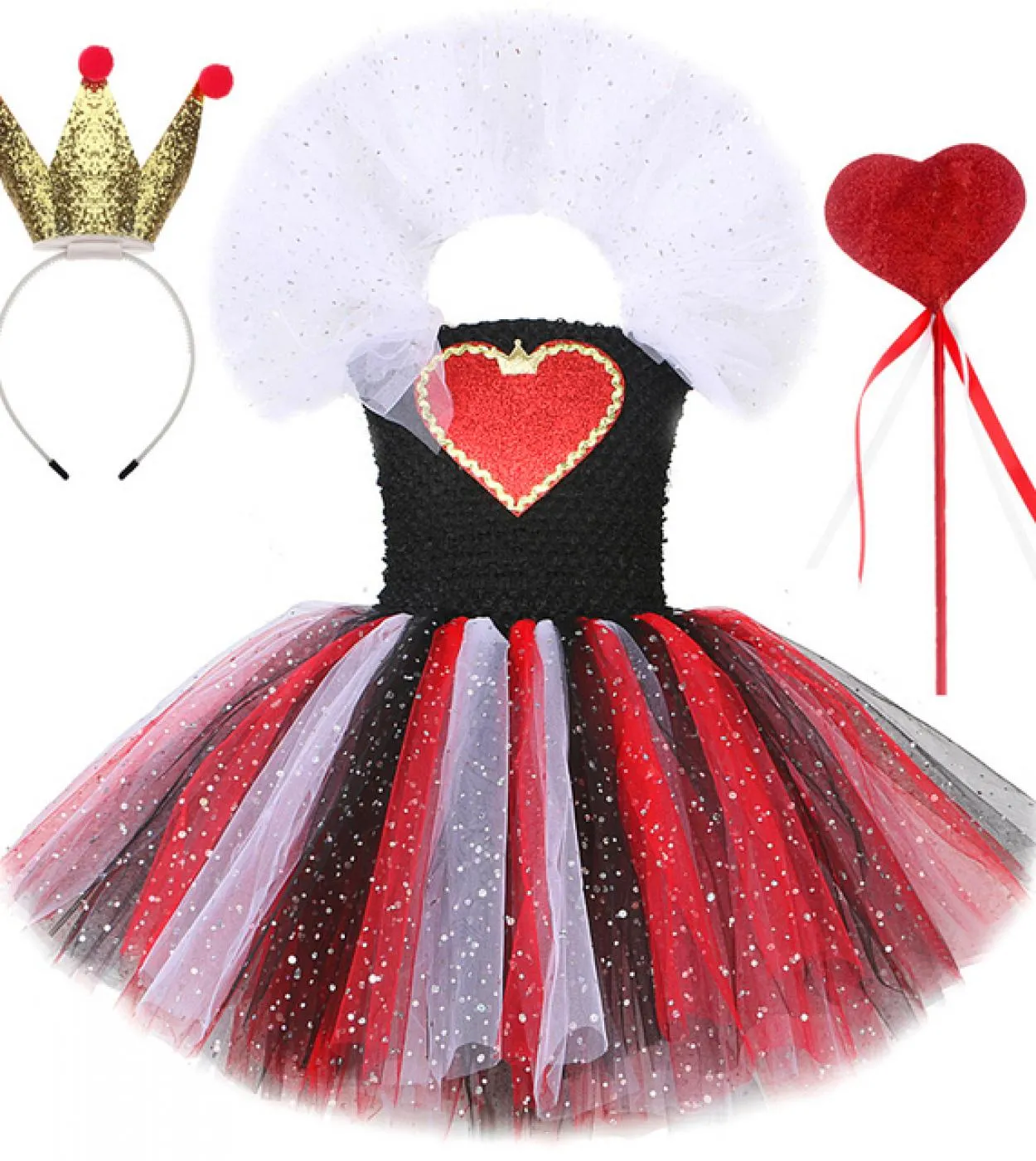 Twinkle Red Queen Of Hearts Costumes for Girls Sparkly Halloween Tutu Dress for Kids Girl Devil Witch Outfit con corona
