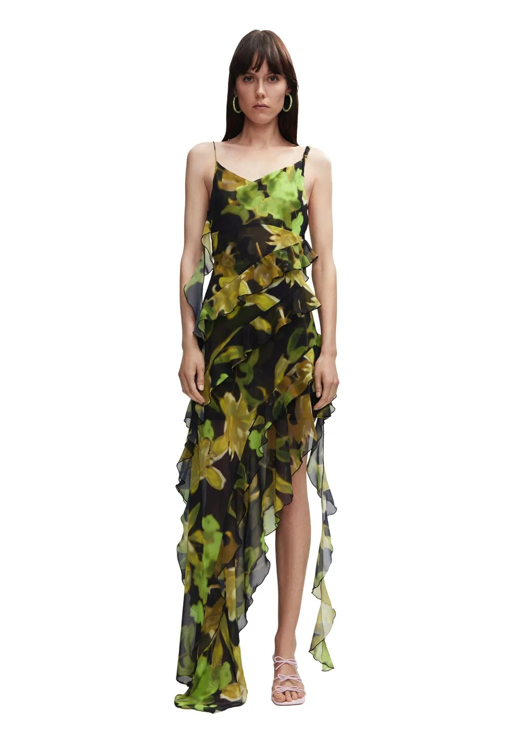 Vestito asimmetrico volant