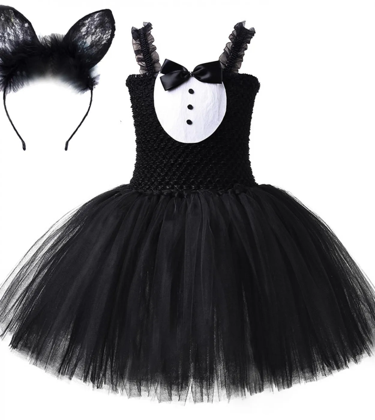 Vestito da tutu gatto nero bianco per neonate Costume di compleanno di Halloween per bambini Costume da cosplay animale per bamb