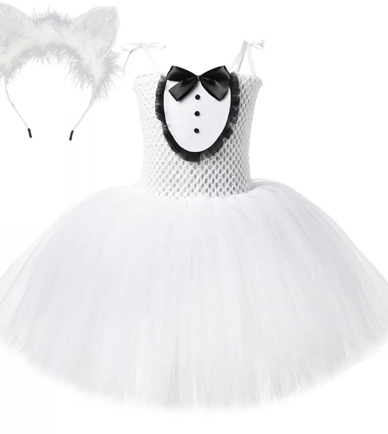 Vestito da tutu gatto nero bianco per neonate Costume di compleanno di Halloween per bambini Costume da cosplay animale per bamb