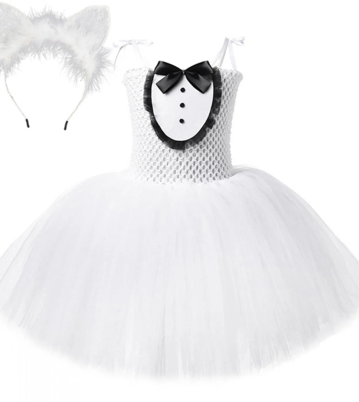 Vestito da tutu gatto nero bianco per neonate Costume di compleanno di Halloween per bambini Costume da cosplay animale per bamb