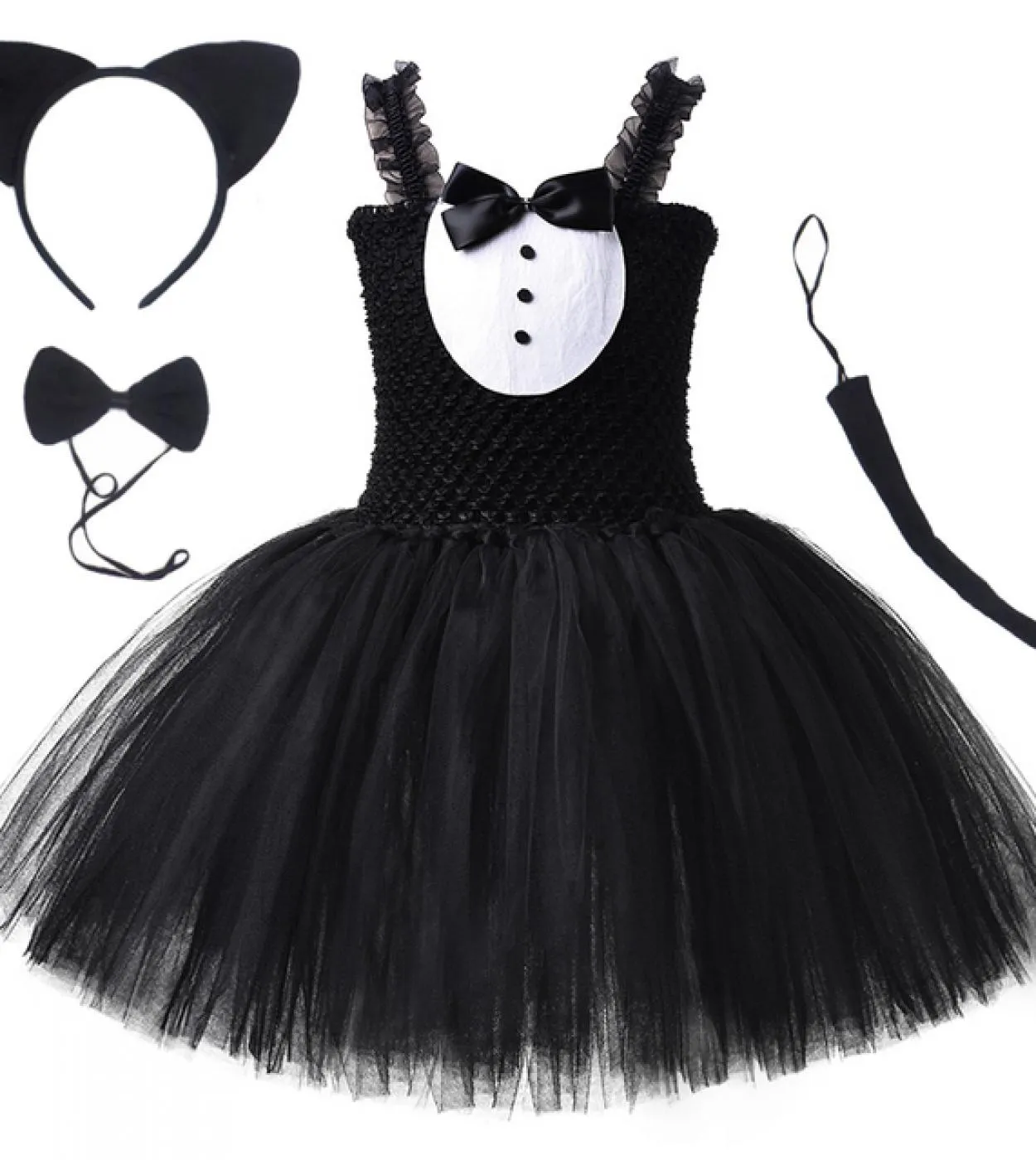 Vestito da tutu gatto nero bianco per neonate Costume di compleanno di Halloween per bambini Costume da cosplay animale per bamb