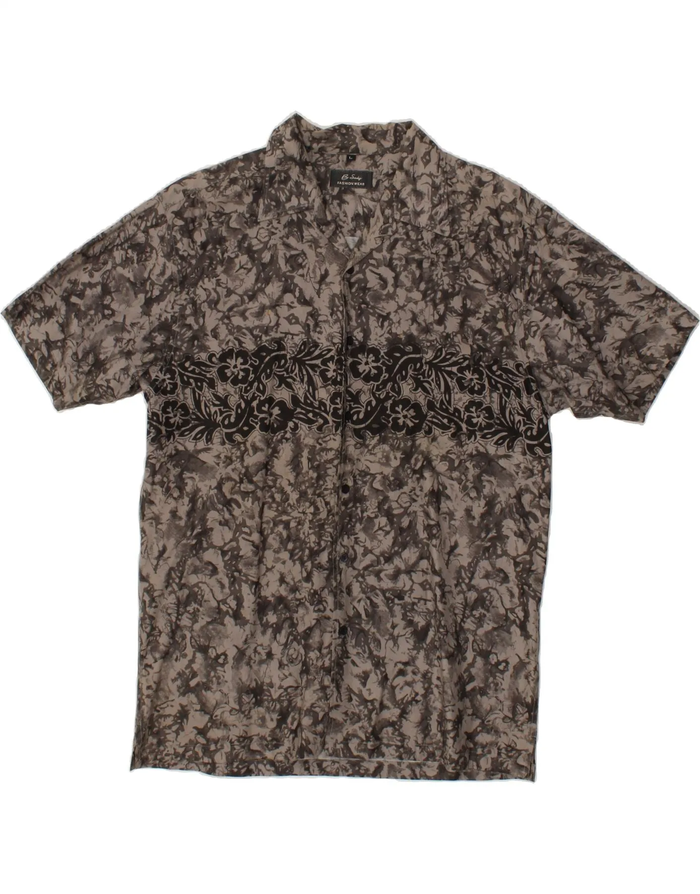 VINTAGE Mens Short Sleeve Shirt Large Grey Floral