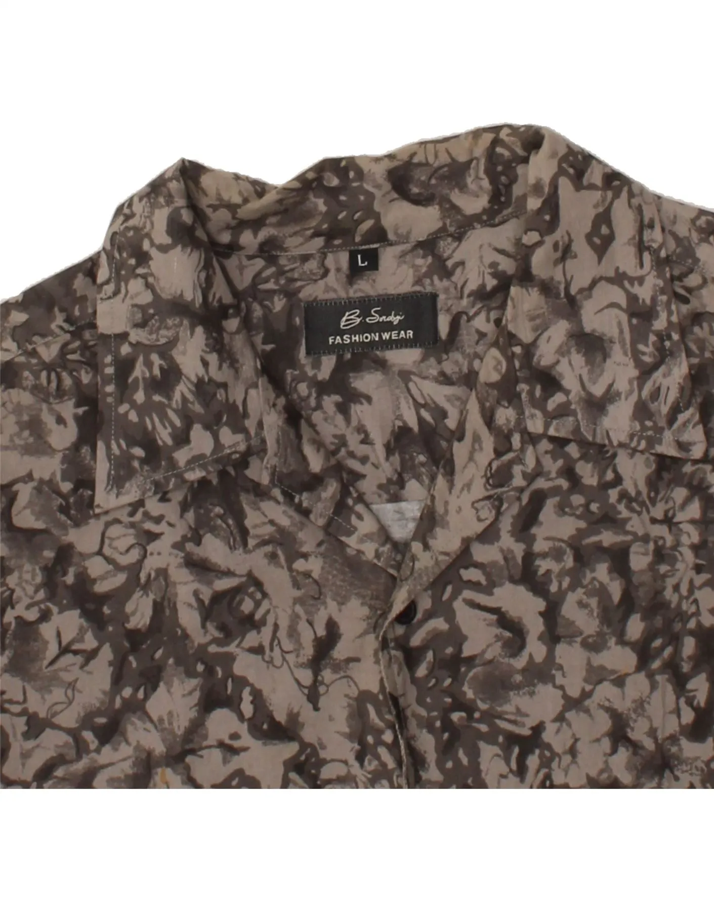 VINTAGE Mens Short Sleeve Shirt Large Grey Floral