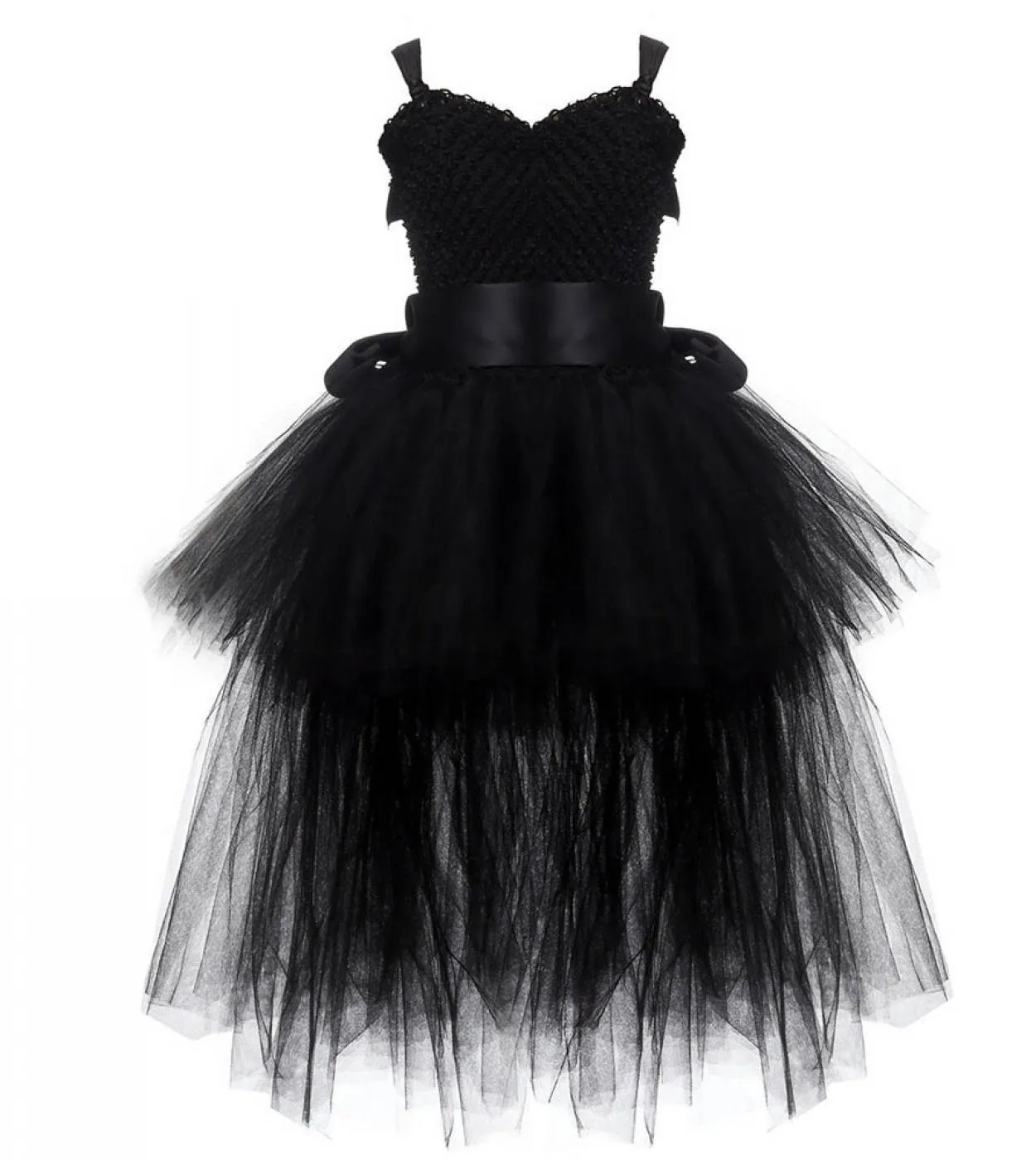 Vneck Girl Tutu Dress With Tail Tinta unita Fluffy Trailing Tulle Abiti per ragazze Princess Kids Carnival Halloween Cos