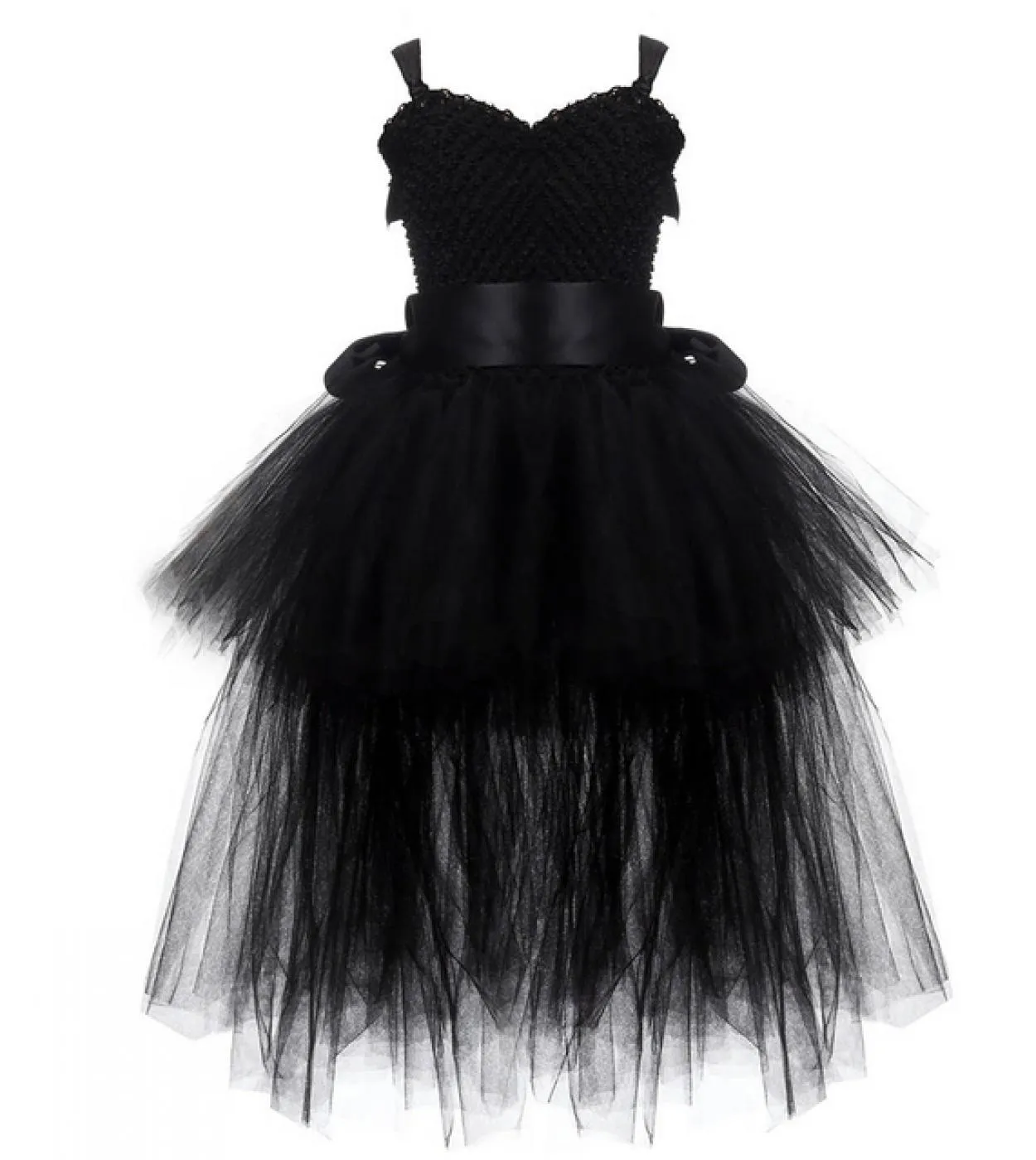 Vneck Girl Tutu Dress With Tail Tinta unita Fluffy Trailing Tulle Abiti per ragazze Princess Kids Carnival Halloween Cos