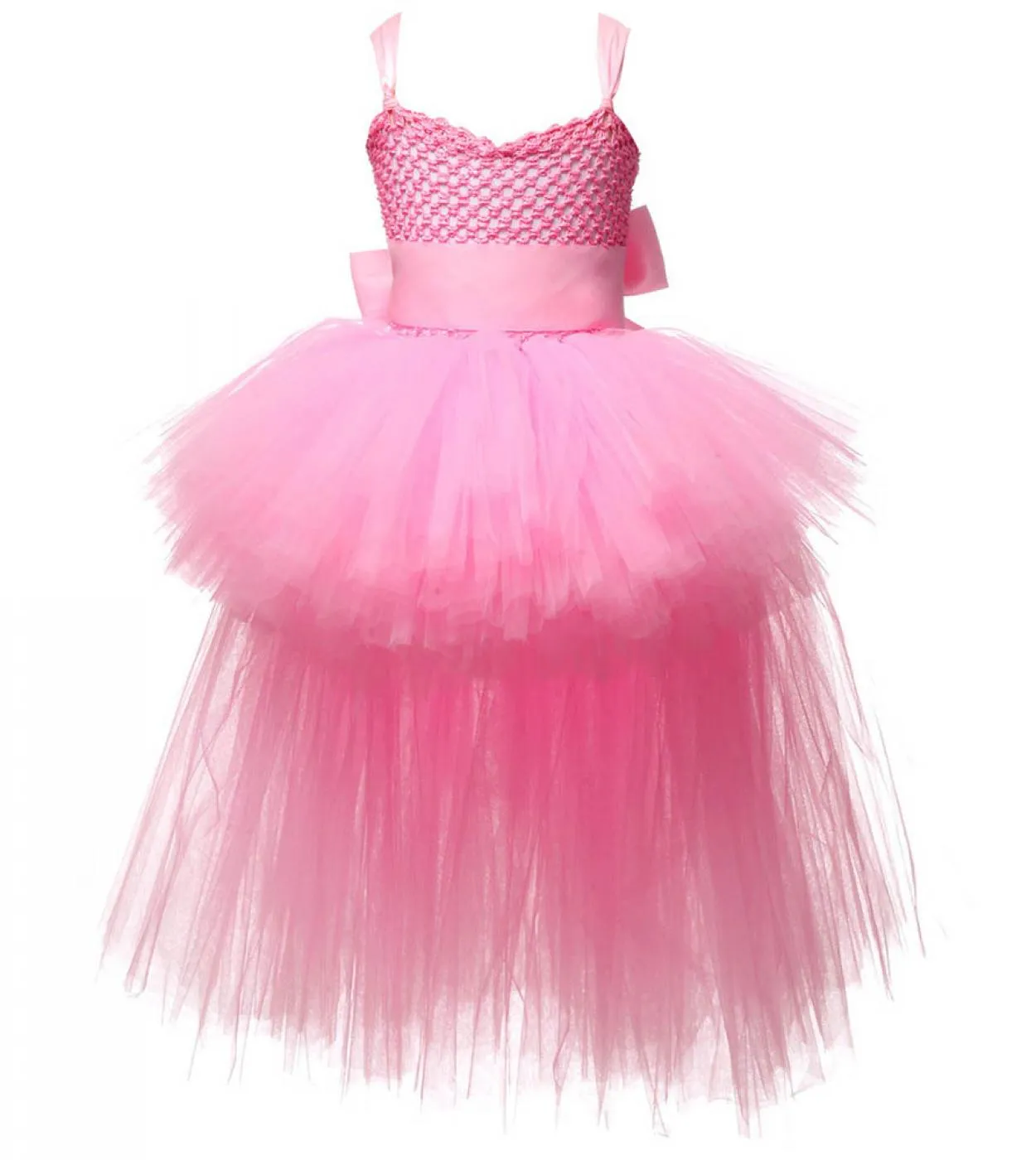 Vneck Girl Tutu Dress With Tail Tinta unita Fluffy Trailing Tulle Abiti per ragazze Princess Kids Carnival Halloween Cos