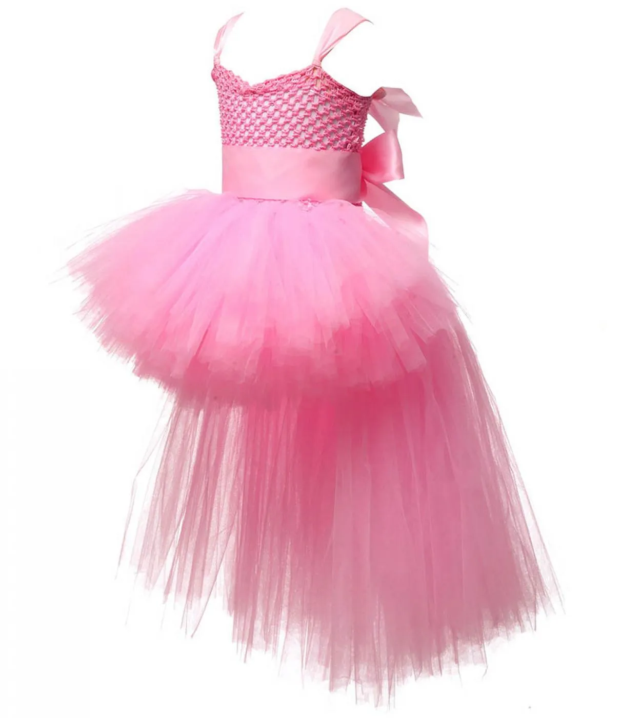 Vneck Girl Tutu Dress With Tail Tinta unita Fluffy Trailing Tulle Abiti per ragazze Princess Kids Carnival Halloween Cos