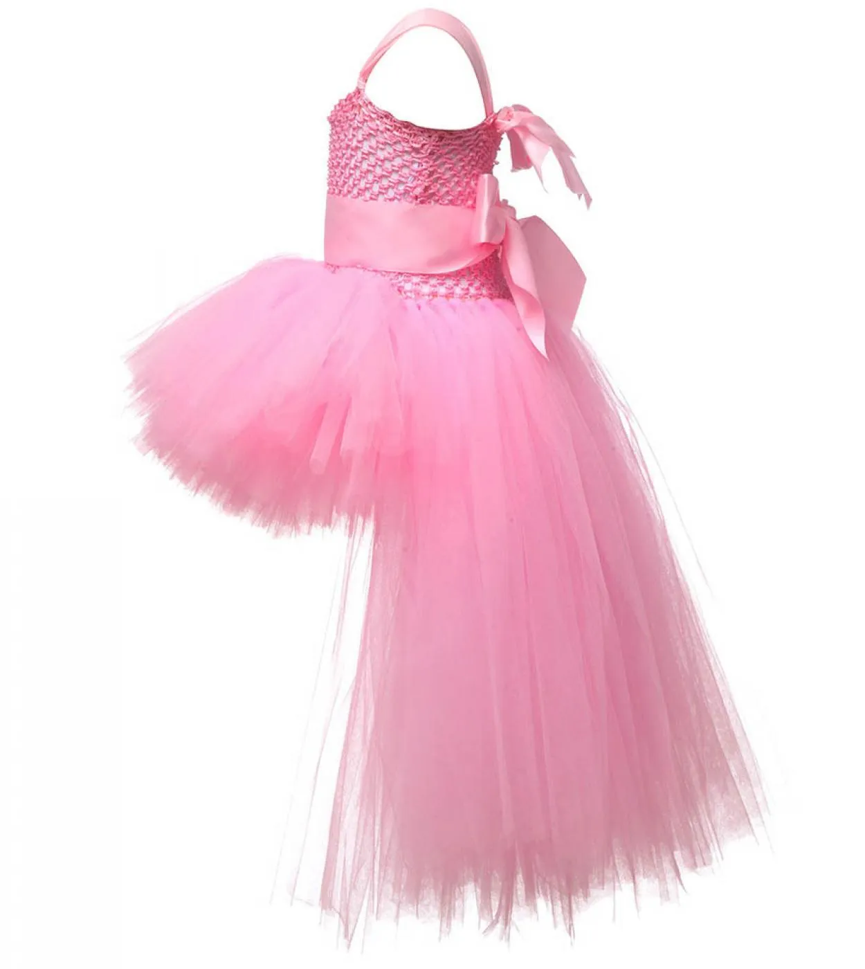 Vneck Girl Tutu Dress With Tail Tinta unita Fluffy Trailing Tulle Abiti per ragazze Princess Kids Carnival Halloween Cos