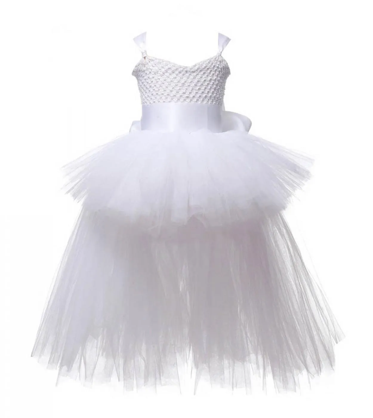 Vneck Girl Tutu Dress With Tail Tinta unita Fluffy Trailing Tulle Abiti per ragazze Princess Kids Carnival Halloween Cos