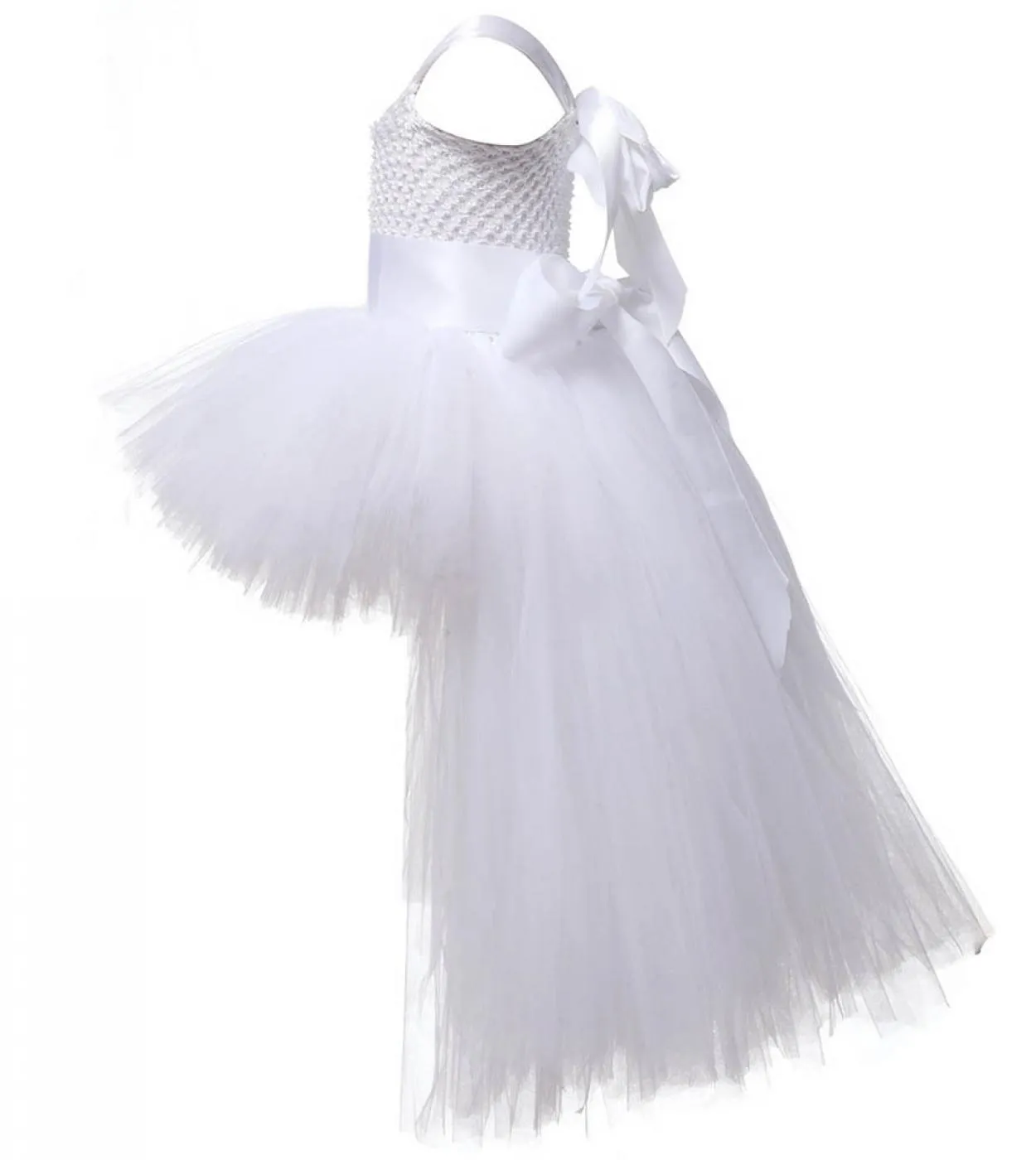 Vneck Girl Tutu Dress With Tail Tinta unita Fluffy Trailing Tulle Abiti per ragazze Princess Kids Carnival Halloween Cos
