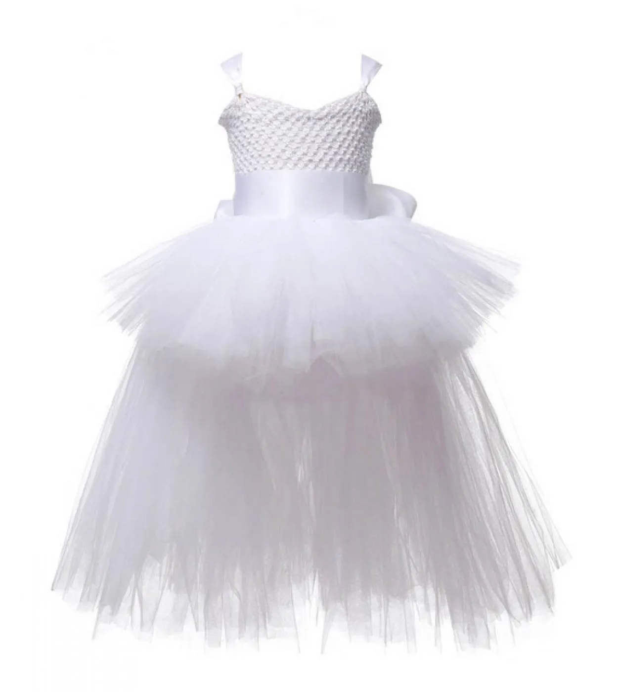 Vneck Girl Tutu Dress With Tail Tinta unita Fluffy Trailing Tulle Abiti per ragazze Princess Kids Carnival Halloween Cos
