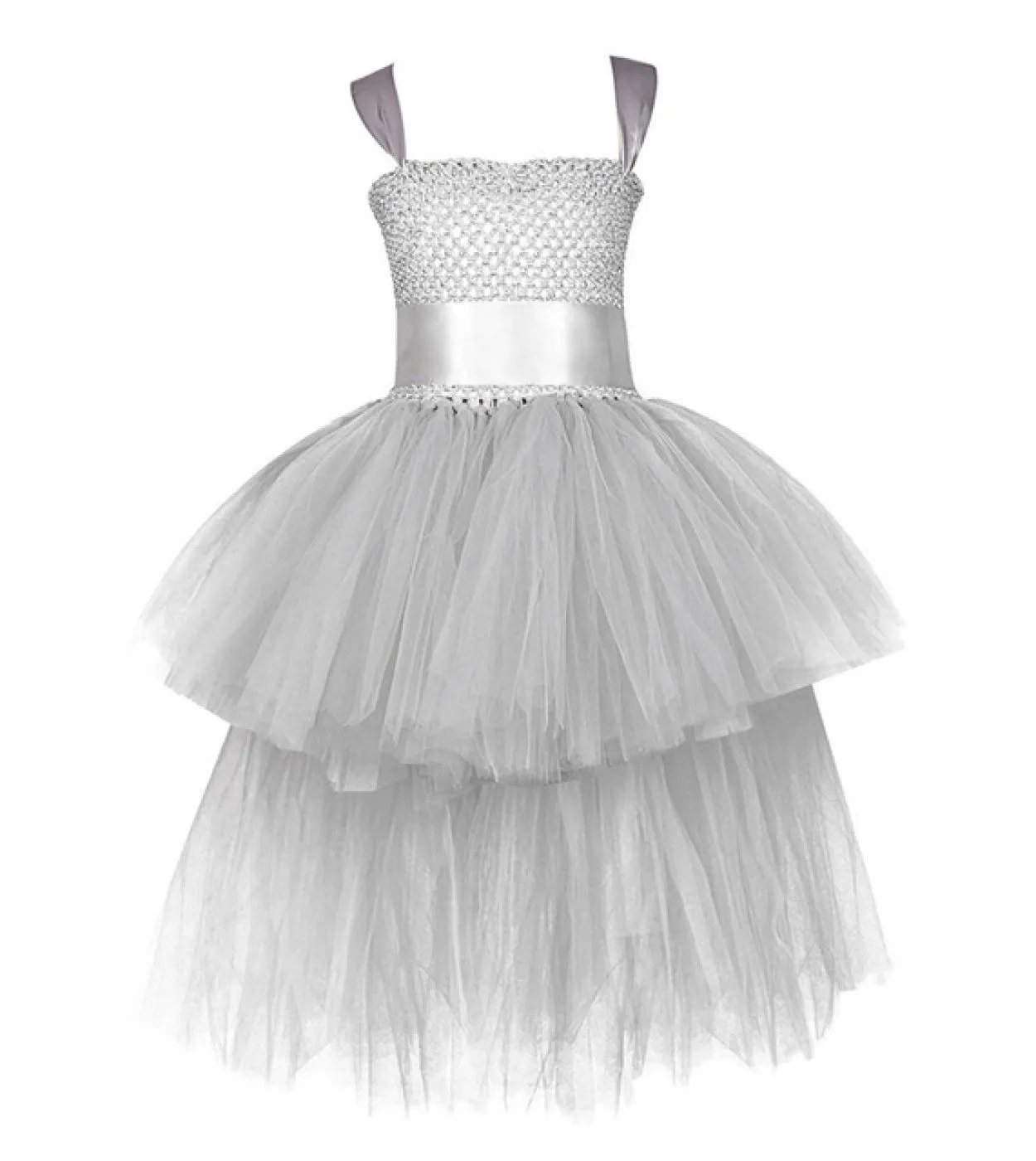 Vneck Girl Tutu Dress With Tail Tinta unita Fluffy Trailing Tulle Abiti per ragazze Princess Kids Carnival Halloween Cos
