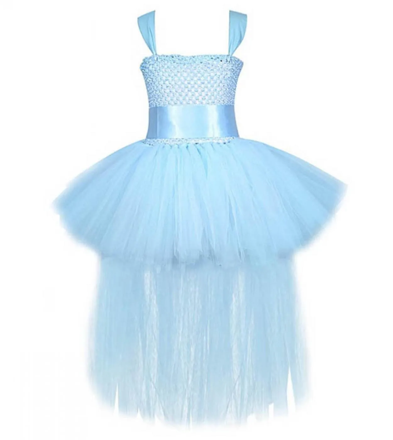 Vneck Girl Tutu Dress With Tail Tinta unita Fluffy Trailing Tulle Abiti per ragazze Princess Kids Carnival Halloween Cos