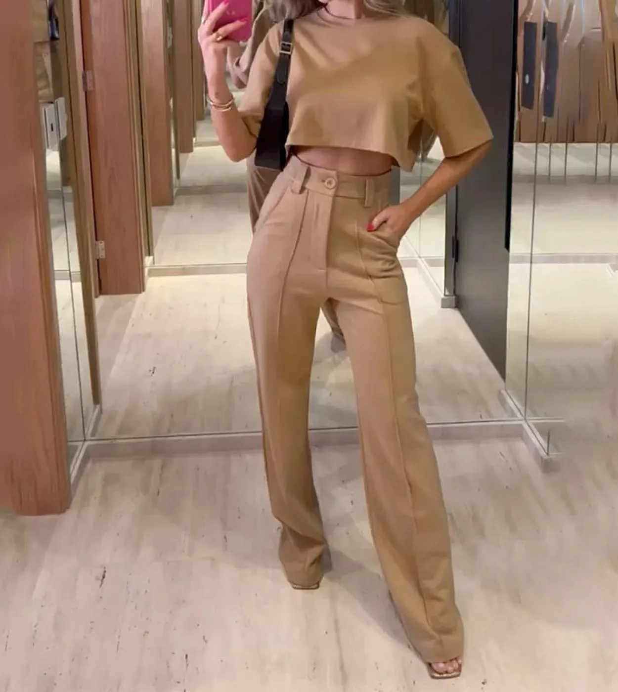 Wefads Set da due pezzi da donna Moda estiva Girocollo Manica corta Top solido Allentato con tasche Pantaloni Set High Streetwea
