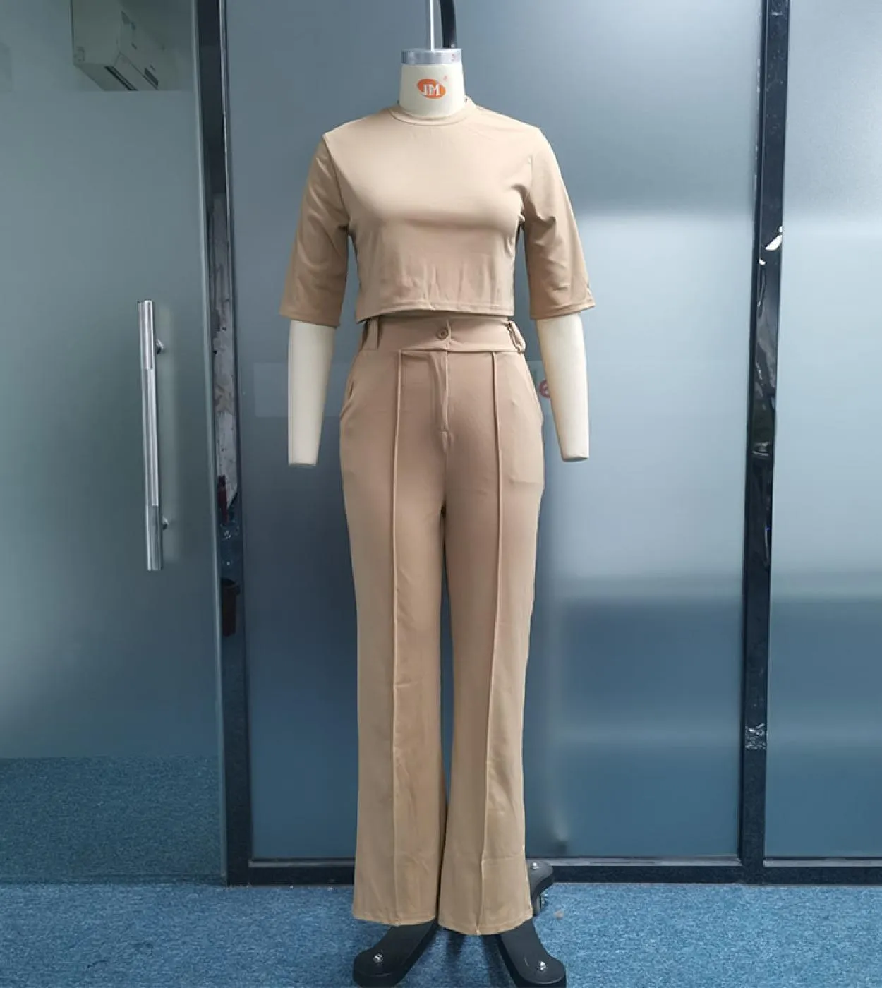 Wefads Set da due pezzi da donna Moda estiva Girocollo Manica corta Top solido Allentato con tasche Pantaloni Set High Streetwea