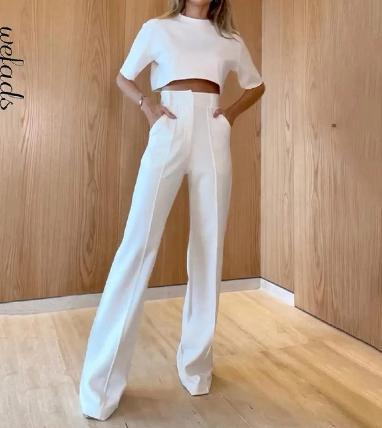 Wefads Set da due pezzi da donna Moda estiva Girocollo Manica corta Top solido Allentato con tasche Pantaloni Set High Streetwea