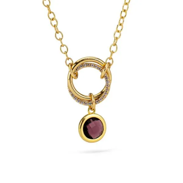 XGR706D Collana placcata in oro giallo con doppio pendente circolare e cerchio con pietra    