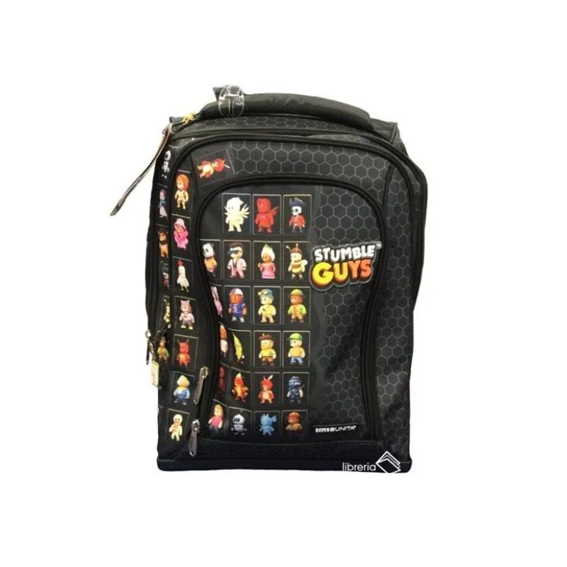 ZAINO DREAM ALL BLACK TROLLEY SCUOLA +LIBRICARD STUMBLE GUYS 35X22X47CM 2 ZIP NERO CON STAMPA PERSONAGGI TINTA UNITA