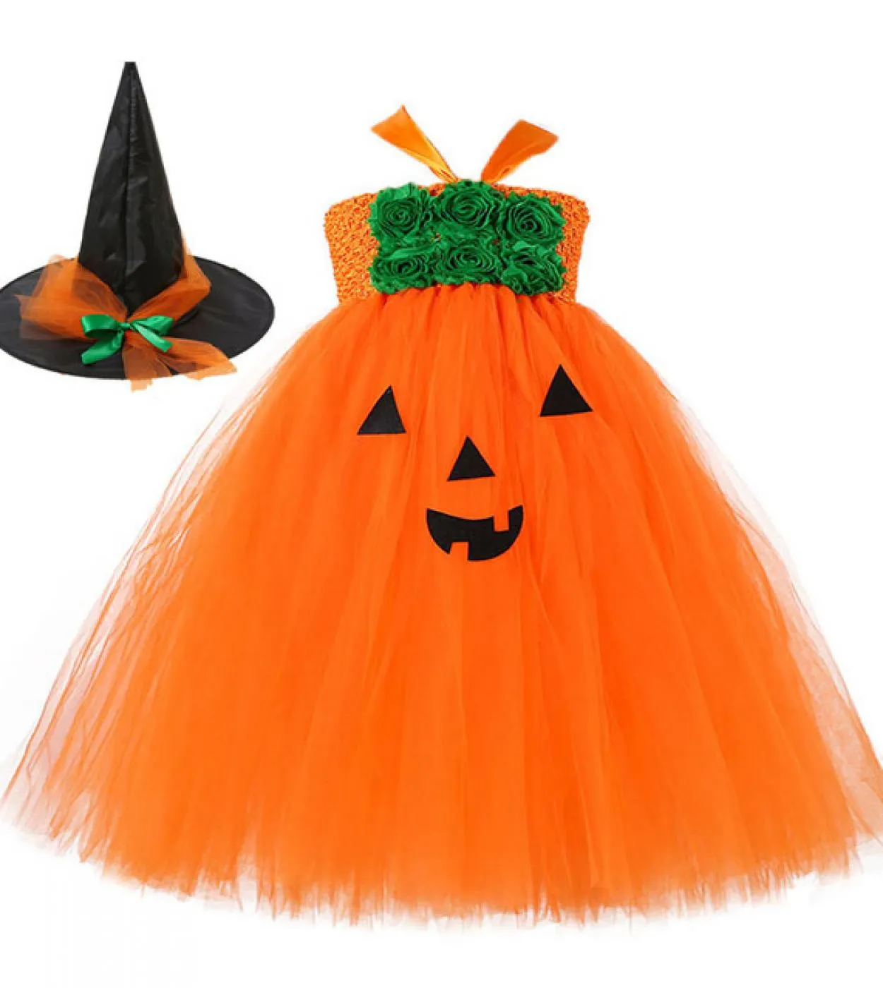 Zucca Abiti di Halloween per ragazze Costume da strega per bambini Festa di carnevale Vestito lungo da tutu Vestito da cosplay p